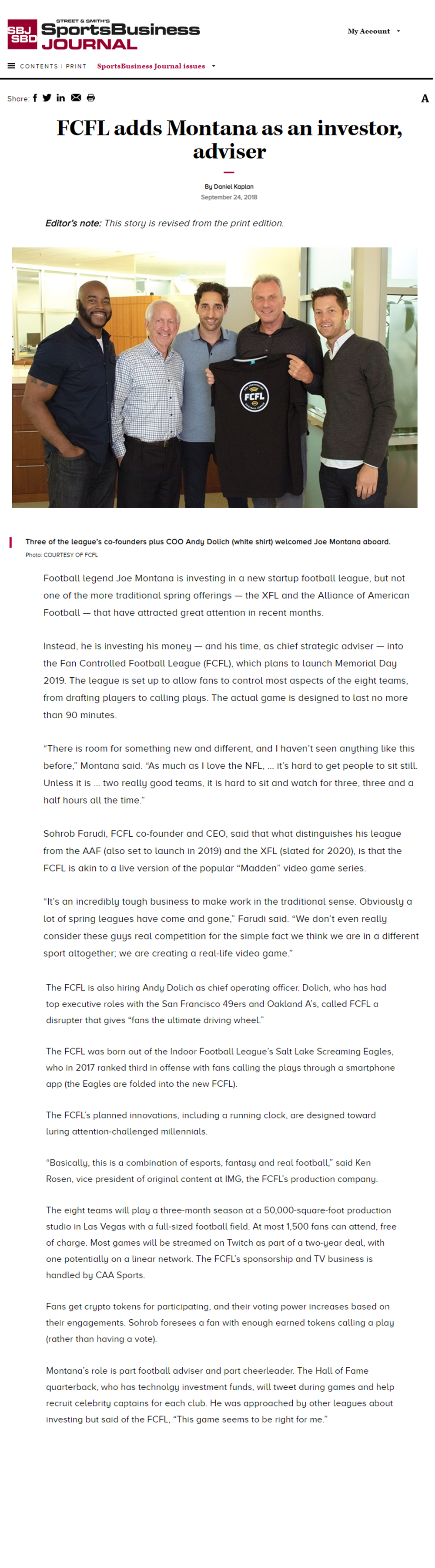 sports business journal - Fan Controlled Football League